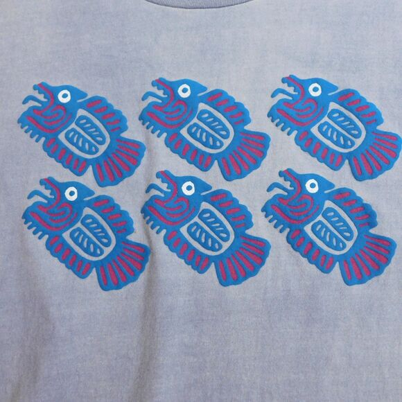 Vintage Anvil T-Shirt Blue Totem Fish 2-Side Graphic Tee L/XL? Single-Stitch USA - Picture 4 of 16